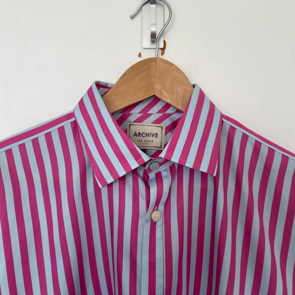 Ted Baker Pink and Light Blue Vertical Stripe Dress Shirt